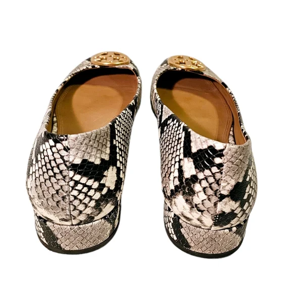 Tory Burch Chelsea Ballet Snakeskin Print Warm Roccia Flats - Picture 4 of 10